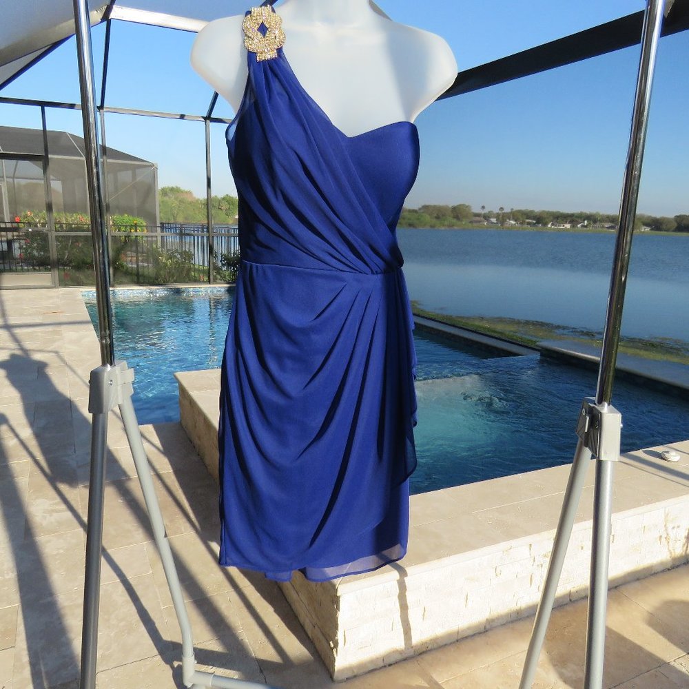 Vintage Cobalt Blue Cocktail Dress Size 10 Cache Made in USA
